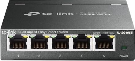 TP-Link Tl-Sg105E Switch 5 Porte Rj45 Gigabit 10/100/1000 Mbps, Monitora La Rete, Priorizza Il Traffico E Configura Vlan, Struttura In Acciaio, nero