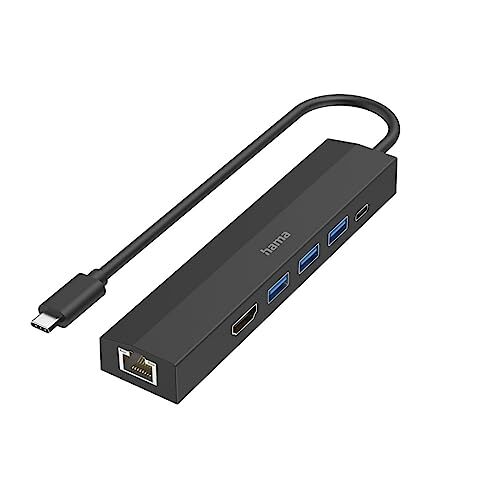 Hama Hub USB Type C, 3 porte USB A 3.2 gen 1, 1 x USB Type C Power Delivery 100 W, HDMI Ultra HD 4K, LAN Gigabit Ethernet
