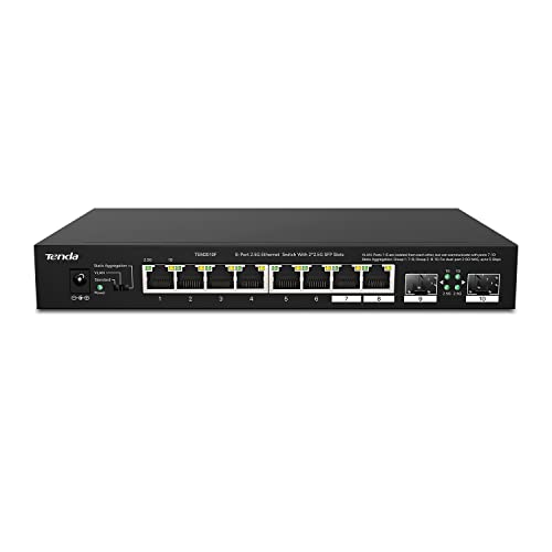 Tenda Switch 2.5 Gigabit, Switch Ethernet 2.5 Gbps 10 Porte, 2 Porte SFP 2,5 G e 8 Porte RJ-45 2,5G, Desktop e Montaggio a Parete, Compatibile con Computer, NAS, AP Wi-Fi 6 (TEM2010F)