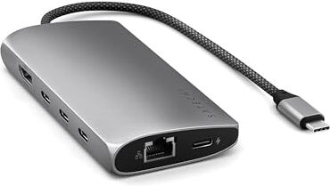 Satechi USB-C Hub Multiporta Adattatore V3, 8 in 1 USB-C Dongle con 8K HDMI, 85W USB-C Carica PD, 4 Porte Dati USB-C, Ethernet, Lettore Schede SD per Mac, Windows Grigio Siderale