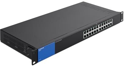 Linksys LGS124-EU Switch di rete Gigabit non gestito a 24 porte, hub Ethernet per casa e ufficio con chassis in metallo, montaggio a parete o su scrivania, sdoppiatore Ethernet, plug-and-play