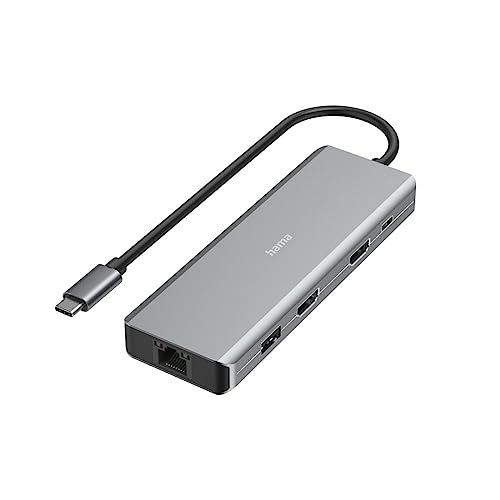 Hama Connect2Media 9 Porte Hub USB 3.0 Con porta di ricarica rapida, con spina USB-C, Predisposto Ultra HD Grigio
