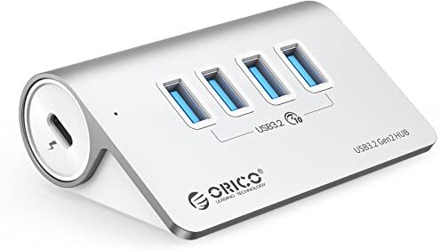 ORICO USB C Hub, 4 porte Multi USB Adattatore con Super Velocità 10Gbps, Splitter USB con 0.5m cavo e porta di alimentazione tipo C 5V/2A, Sdoppiatore USB per Macbook, Macbook Pro, Macbook Air