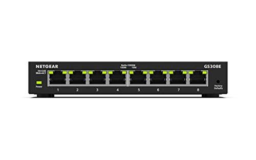 Netgear Switch di rete gestito Gigabit Ethernet a 8 porte (GS308E) – Montaggio su desktop o a parete, hub di rete domestica, splitter Ethernet per ufficio, funzionamento silenzioso