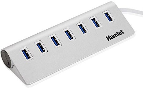 Hamlet XUSB370MS Hub USB 3.0 7 porte alluminio + alimentatore 3.0 A. Compatibile MAc e PC