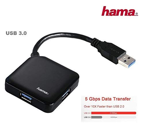 Hama HUB USB 3.0 con Cavo, 4 Porte, Nero