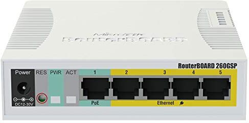 Mikrotik rb260gsp gestito Gigabit Ethernet (10/100/1000) connessione Ethernet, che supportano l' alimentazione tramite CE Porta (PoE) Bianco Switch di rete – Switch reti (Managed Network Switch, Gigabit Ethernet (10/100/1000), Bianco, 6 W, 8 – 30, -25 – 6