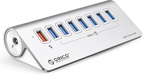 ORICO USB Hub, Aluminum USB C Hub con 7 porte dati e una porta di ricarica intelligente, USB C Splitter con 0.5m Cavo, Multi USB Adattatore per MacBook, Mac Pro, 5Gbps