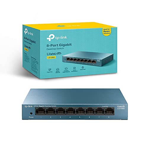 TP-Link LS108G Switch Ethernet 8 Porte Gigabit, Sdoppiatore Ethernet, Struttura in Metallo, 802.1p/DSCP QoS, Ideale per la Casa e il Ufficio, Plug & Play, Funzionamento Silenzioso, Montaggio Desktop