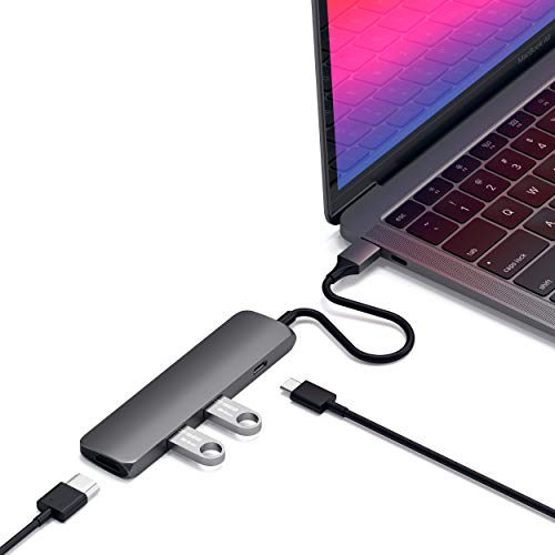 Satechi Adattatore Multiporta Slim Type-C Con Passaggio USB-C, HDMI 4K, USB 3.0 Per Macbook Pro/Air M2/M1, iPad Pro/Air M2/M1, Mac Mini M2, iMac M1 (Grigio Siderale)