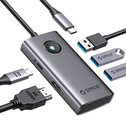 ORICO USB C HUB,  5 in 1 USB C Docking Station con 4K HDMI, consegna di potenza da 60 W, USB 3.0 5 Gbps e 2 porte di dati USB 2.0 USB C dock per MacBook Air, MacBook Pro, XPS e altro Grigio)