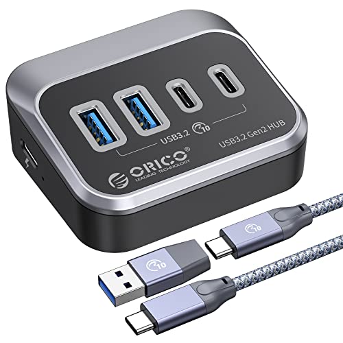 ORICO Hub USB, Multi USB Adattatore con 2 USB C, 2 USB A, 10 Gbps, 4 Porte Sdoppiatore USB C con Cavo Dati da 0.5m, USB C Hub per Computer Desktop, Laptop