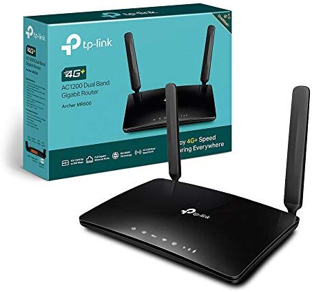 TP-Link Box, Router 4G+ LTE Cat.6 300 Mbps WiFi AC 1200 Mbps, 2 x SMA per Antenna Esterna, 4 Porte RJ45 Gigabit, Antenne Removibili, OneMesh, Modem SIM Card per Qualsiasi Operatore, Archer MR600