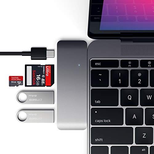 Satechi USB 3.0 3-In-1 Combo Hub In Alluminio USB-C Con Ricarica Pass-Through Per M2/M1 Macbook Pro/Air, M2/M1 iPad Pro/Air, M2 Mac Mini, iMac M1 (Grigio Siderale)