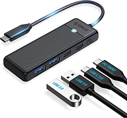 ORICO Hub USB C, Adattatore Multiplo USB 4 in 1 con 100W Power Delivery, Porta Dati USB-C, 2 Porte Dati USB 3.0, Splitter USB C per MacBook Pro, MacBook Air, iPad Pro, XPS e altro ancora