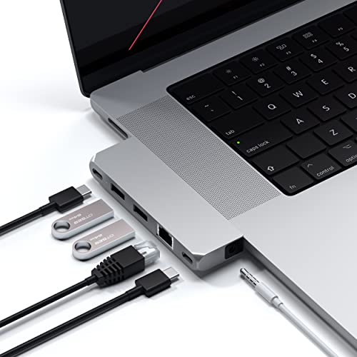 Satechi USB-C Hub Adattatore Multiporta Pro Hub Mini USB4, Dati USB-A, Dati USB-C, Ethernet Gigabit e Jack Audio Per M2/M1 Macbook Pro/Air (Argento)