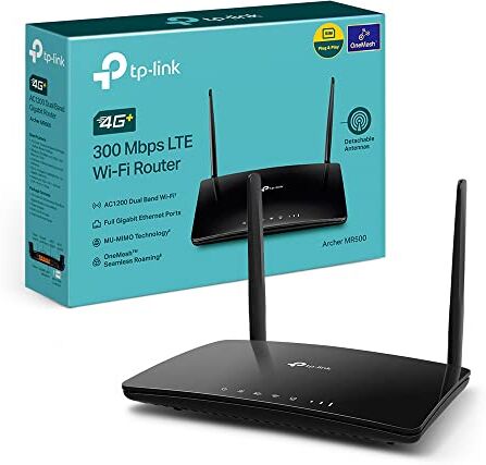 TP-Link (Ricondizionato)  Archer MR500 Router 4G+ Cat6 300Mbps, Wi-Fi AC1200 Dual Band, Router 4g con Sim, Porta LAN/WAN Gigabit, MU-MIMO, Senza Configurazione, Tecnologia  OneMesh