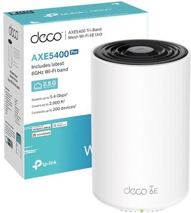 TP-Link Deco XE75 Pro Router Mesh WiFi 6E, AXE5400Mbps Tri-Band, Nuova Banda da 6 GHz, Porta Ethernet da 2,5 Gbps, AI Mesh, Ripetitore WiFi, Access Point, Alexa