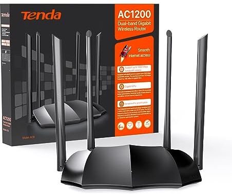 Tenda AC8 Router WiFi AC1200 Router Wireless Dual Band 5GHz/2.4GHz, 4 Porte Gigabit, Antenne 4x6dBi, Repeater Access Point Mode, Beamforming/MU-MIMO/Controllo APP/IPv6/WPS