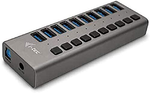 i-tec Hub USB Alimentato, Hub USB 3.0 con 10 Porte di Ricarica con Interruttore ON/off 10 Porte USB 3.0 con Alimentatore 48W