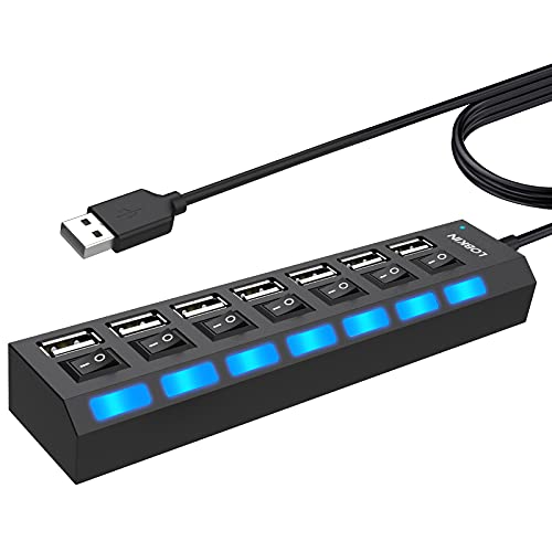 LOBKIN hub usb 7 porte sdoppiatore usb con singoli interruttori on/off e luci a LED per PC, unità flash USB, mouse e altro