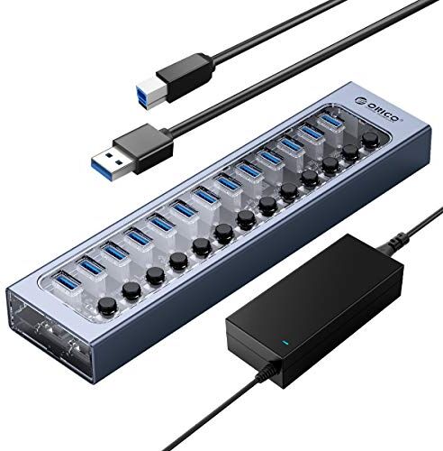 ORICO Hub USB , Hub USB 3.0 in alluminio con 13 porte USB 3.0, distributore di porte USB 3.0 per la ricarica e il trasferimento di dati, per PC, iMac, disco rigido mobile, unità flash.