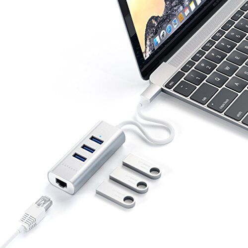 Satechi Type-C 2-In-1 Hub USB 3.0 In Alluminio a 3 Porte Con Ethernet Per M2/M1 Macbook Pro/Air, M2/M1 iPad Pro/Air, M2 Mac Mini, iMac M1 (Argento)