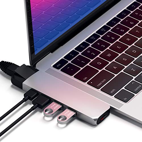 Satechi Adattatore Hub Pro Type-C Con Ethernet HDMI 4K, USB-C PD, Ethernet Gigabit, USB 3.0, Slot Per Scheda Micro SD Per MacBook Pro/Air M2 / M1 (Argento)