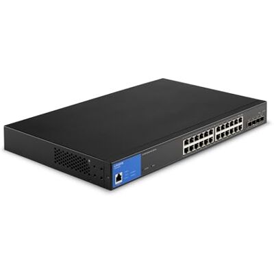 Linksys LGS328MPC-EU Switch di rete Gigabit PoE+ a 24 porte, 410 W, 4 porte di uplink 10G SFP+, smart switch gestito, sdoppiatore Ethernet con chassis in metallo, montaggio su parete o scrivania Linksys LGS328MPC-EU Switch di rete Gigabit PoE+ a 24 porte, 410 W, 4 porte di uplink 10G SFP+, smart switch gestito, sdoppiatore Ethernet con chassis in metallo, montaggio su parete o scrivania