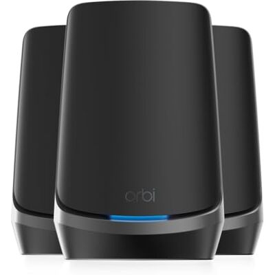 Netgear Orbi Mesh WiFi 6E Quad Band RBKE963B Router con 2 Satelliti, Copre 800 m², 200 Dispositivi, Velocità Fino a 10.8 Gbps, Nero Netgear Orbi Mesh WiFi 6E Quad Band RBKE963B Router con 2 Satelliti, Copre 800 m², 200 Dispositivi, Velocità Fino a 10.8 Gbps, Nero