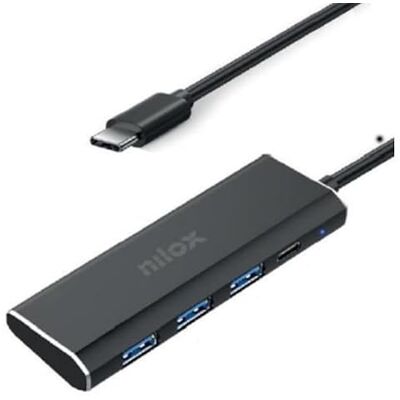 Nilox Hub USB con 4 Porte, 3 porte USB 3.0 e 1 porta USB-C, Ideale per Espandere le Porte USB del Device, Compatibilità Universale, Realizzata in Alluminio, Nero Nilox Hub USB con 4 Porte, 3 porte USB 3.0 e 1 porta USB-C, Ideale per Espandere le Porte USB del Device, Compatibilità Universale, Realizzata in Alluminio, Nero