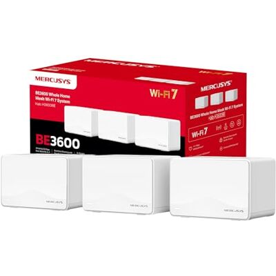 MERCUSYS TP-Link Halo H3600BE Mesh Wi-Fi 7 BE3600Mbps Dual-Band, 3 Porte WAN/LAN Gigabit, Coperti fino a 650m2, 4K-QAM, MLO, Multi-RUs, VPN, Controllo da APP, 3pz MERCUSYS TP-Link Halo H3600BE Mesh Wi-Fi 7 BE3600Mbps Dual-Band, 3 Porte WAN/LAN Gigabit, Coperti fino a 650m2, 4K-QAM, MLO, Multi-RUs, VPN, Controllo da APP, 3pz