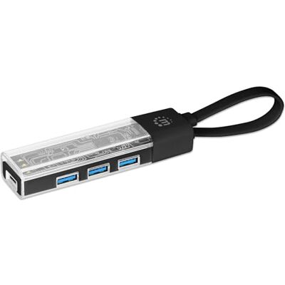 Manhattan 181013 Hub Combo USB 3.2 USB-C™ e USB-A 4 Porte Nero Trasparente Nero Manhattan 181013 Hub Combo USB 3.2 USB-C™ e USB-A 4 Porte Nero Trasparente Nero