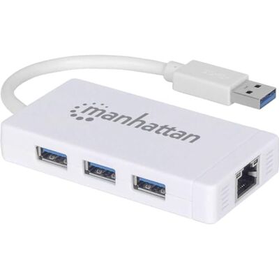 Manhattan 507578 Hub 3 Porte USB 3.0 con Adattatore Ethernet Gigabit Bianco Manhattan 507578 Hub 3 Porte USB 3.0 con Adattatore Ethernet Gigabit Bianco
