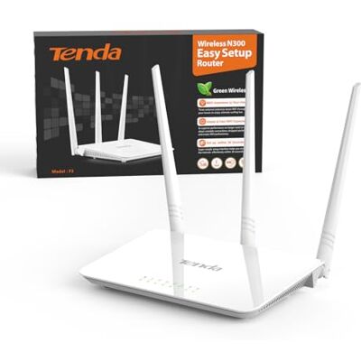 Tenda F3 N300 Router WiFi, Speed with 2.4GHz/300 Mbps, 3 LAN/WAN Porte, Antenne esterne 3 * 5dBi, Parental Control/Rete Ospiti/WISP Access Point Mode/Configurazione Semplice Tenda F3 N300 Router WiFi, Speed with 2.4GHz/300 Mbps, 3 LAN/WAN Porte, Antenne esterne 3 * 5dBi, Parental Control/Rete Ospiti/WISP Access Point Mode/Configurazione Semplice