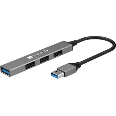 Techly 620720 Hub USB-A 3.2 a 4 Porte USB-A Slim in Metallo Grigio Techly 620720 Hub USB-A 3.2 a 4 Porte USB-A Slim in Metallo Grigio