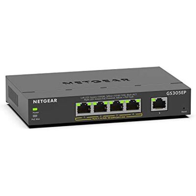 Netgear Switch Poe Smart Managed Plus a 5 Porte Gigabit Ethernet (GS305EP) con 4 x Poe+ @ 63 W, Montaggio a Parete/Desktop Netgear Switch Poe Smart Managed Plus a 5 Porte Gigabit Ethernet (GS305EP) con 4 x Poe+ @ 63 W, Montaggio a Parete/Desktop