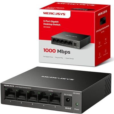 MERCUSYS MS105GS Switch di rete Gigabit a 5 porte, switch Ethernet, custodia in metallo, switch Gigabit, splitter Ethernet, montaggio da tavolo o a parete, funzionamento silenzioso TP-Link MERCUSYS MS105GS Switch di rete Gigabit a 5 porte, switch Ethernet, custodia in metallo, switch Gigabit, splitter Ethernet, montaggio da tavolo o a parete, funzionamento silenzioso TP-Link