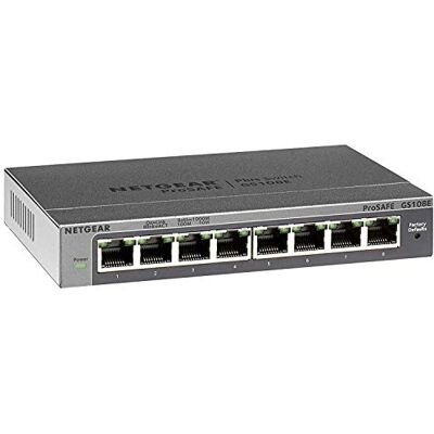 Netgear GS108E-300PES Smart Managed Plus Switch, 8 Porte Gigabit Ethernet, Desktop,Blu/Argento Netgear GS108E-300PES Smart Managed Plus Switch, 8 Porte Gigabit Ethernet, Desktop,Blu/Argento