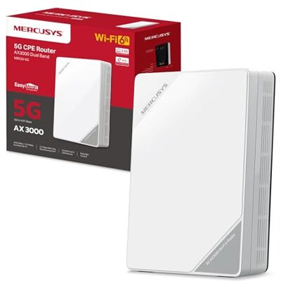 MERCUSYS TP-Link MB520-5G Router 5G con Sim, WiFi 6 Dual-Band AX3000Mbps, 2402 Mbps in 5 GHz+574 Mbps in 2.4 GHz, Porta LAN/WAN 2.5Gbps, VPN, Connetti fino a 256 Dispositivi, Plug&Play, App Controllo MERCUSYS TP-Link MB520-5G Router 5G con Sim, WiFi 6 Dual-Band AX3000Mbps, 2402 Mbps in 5 GHz+574 Mbps in 2.4 GHz, Porta LAN/WAN 2.5Gbps, VPN, Connetti fino a 256 Dispositivi, Plug&Play, App Controllo