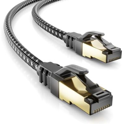deleyCON 7,5m Cavo di Rete CAT8 RJ45 40 Gigabit SFTP Nylon Nero Cavo patch LAN ad alta velocità da 40 Gbps, Ethernet, 100% rame, per DSL, PS5, switch, router, WLAN, CAT8 CAT7 CAT6 CAT5 deleyCON 7,5m Cavo di Rete CAT8 RJ45 40 Gigabit SFTP Nylon Nero Cavo patch LAN ad alta velocità da 40 Gbps, Ethernet, 100% rame, per DSL, PS5, switch, router, WLAN, CAT8 CAT7 CAT6 CAT5