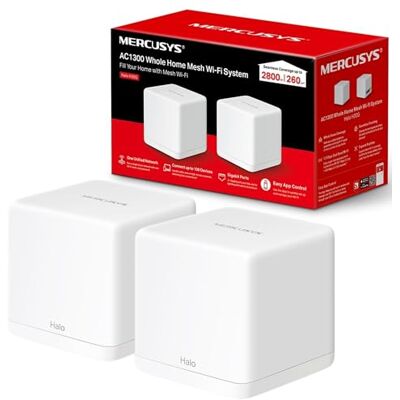 MERCUSYS Halo H30G (2-pack) Mesh Wi-Fi System, AC1300 Dual Band Whole Home WiFi Booster, copertura fino a 2.800 ft², collegare oltre 100 dispositivi, porte Gigabit WiFi router, facile controllo app MERCUSYS Halo H30G (2-pack) Mesh Wi-Fi System, AC1300 Dual Band Whole Home WiFi Booster, copertura fino a 2.800 ft², collegare oltre 100 dispositivi, porte Gigabit WiFi router, facile controllo app
