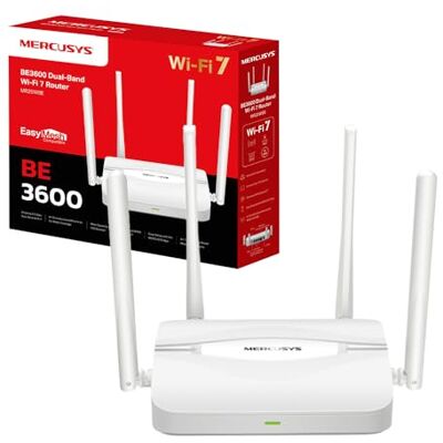 MERCUSYS TP-Link MR25WBE Router WiFi 7 BE3600Mbps Dual-Band, 4 Porte Gigabit, 4 Antenne Ad Alto Guadagno, Canali 160MHz, 4K-QAM, MLO, Sicurezza WPA3, Controllo da APP, VPN, non supporta xDSL MERCUSYS TP-Link MR25WBE Router WiFi 7 BE3600Mbps Dual-Band, 4 Porte Gigabit, 4 Antenne Ad Alto Guadagno, Canali 160MHz, 4K-QAM, MLO, Sicurezza WPA3, Controllo da APP, VPN, non supporta xDSL