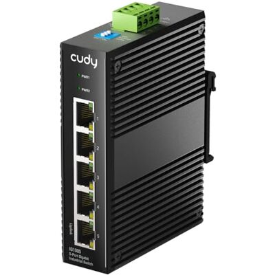 Cudy Switch Industrial 5 Porte Gigabit, Rail Din IP40, Protezione contro l'investimento di polarità e contro i cortocircuiti, Prevenzione delle tempeste Broadcast, IG1005 Cudy Switch Industrial 5 Porte Gigabit, Rail Din IP40, Protezione contro l'investimento di polarità e contro i cortocircuiti, Prevenzione delle tempeste Broadcast, IG1005