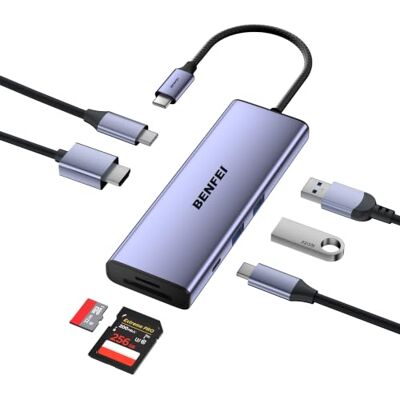 BENFEI Hub USB-C 7-in-1, HDMI 8K, PD da 100 W, 1 porta USB-C e 2 porte USB-A 3.0 da 5 Gbps, lettore SD/TF da 170 MB/s per MacBook, iPad, iMac, iPhone 17/16/15, Galaxy, XPS BENFEI Hub USB-C 7-in-1, HDMI 8K, PD da 100 W, 1 porta USB-C e 2 porte USB-A 3.0 da 5 Gbps, lettore SD/TF da 170 MB/s per MacBook, iPad, iMac, iPhone 17/16/15, Galaxy, XPS