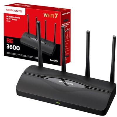 MERCUSYS TP-Link MR27BE Router WiFi 7 Dual-Band BE3600Mbps, Porte 2.5Gbps, 4 Antenne Ad Alto Guadagno, Canali 160MHz, MLO, Compatibile con EasyMesh, WPA3, VPN, Controllo da APP, non supporta xDSL MERCUSYS TP-Link MR27BE Router WiFi 7 Dual-Band BE3600Mbps, Porte 2.5Gbps, 4 Antenne Ad Alto Guadagno, Canali 160MHz, MLO, Compatibile con EasyMesh, WPA3, VPN, Controllo da APP, non supporta xDSL