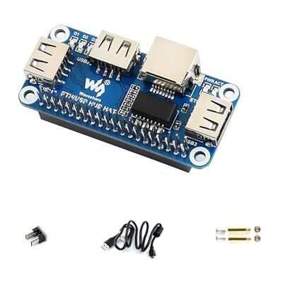 Waveshare Ethernet/USB HUB HAT for Raspberry Pi, 1x RJ45 Ethernet Port Based on RTL8152B Chip, 3x USB Ports Perfectly Fit the Zero/Zero W/Zero WH Waveshare Ethernet/USB HUB HAT for Raspberry Pi, 1x RJ45 Ethernet Port Based on RTL8152B Chip, 3x USB Ports Perfectly Fit the Zero/Zero W/Zero WH