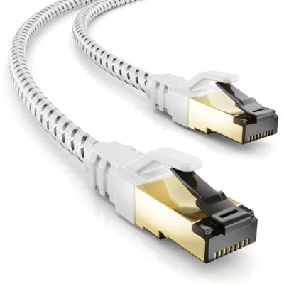 deleyCON 0,25m Cavo di Rete CAT8 RJ45 40 Gigabit SFTP Nylon Bianco Cavo patch LAN ad alta velocità da 40 Gbps, Ethernet, 100% rame, per DSL, PS5, switch, router, WLAN, CAT8 CAT7 CAT6 CAT5 deleyCON 0,25m Cavo di Rete CAT8 RJ45 40 Gigabit SFTP Nylon Bianco Cavo patch LAN ad alta velocità da 40 Gbps, Ethernet, 100% rame, per DSL, PS5, switch, router, WLAN, CAT8 CAT7 CAT6 CAT5