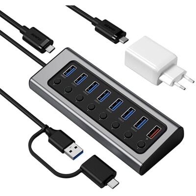 BENFEI 7-Porte Hub dati USB 3.0 con porta di ricarica BC 1.2,Caricabatterie super veloce GaN da 45W,con 1 Porta Tipo A e 1 Porta Tipo C BENFEI 7-Porte Hub dati USB 3.0 con porta di ricarica BC 1.2,Caricabatterie super veloce GaN da 45W,con 1 Porta Tipo A e 1 Porta Tipo C