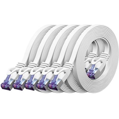 deleyCON 0,5m Cavo di rete Piatto CAT7 10 Gbit/s, 5 Pezzi Bianco Cavo patch Ethernet RJ45 corto da 50 cm, piatto, Gigabit LAN, per internet, switch, router, modem e pannello di permutazione deleyCON 0,5m Cavo di rete Piatto CAT7 10 Gbit/s, 5 Pezzi Bianco Cavo patch Ethernet RJ45 corto da 50 cm, piatto, Gigabit LAN, per internet, switch, router, modem e pannello di permutazione
